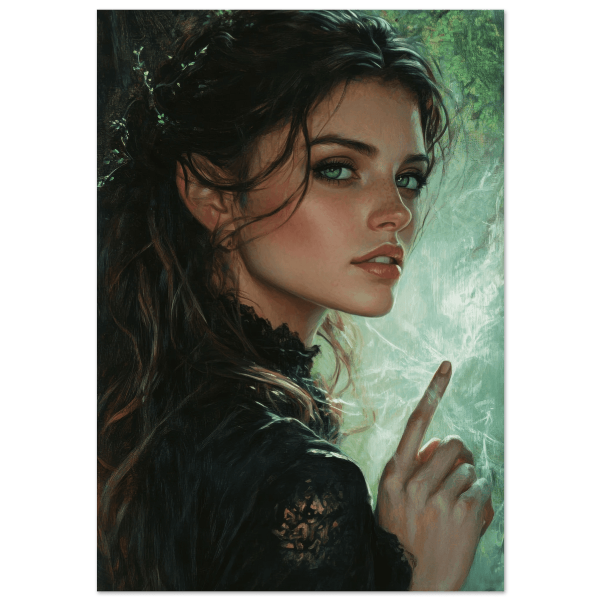 The Fae Sorceress of the Emerald Woods Oil Faint 6 - Shop Ai Art WebShop - Digital Art online Store