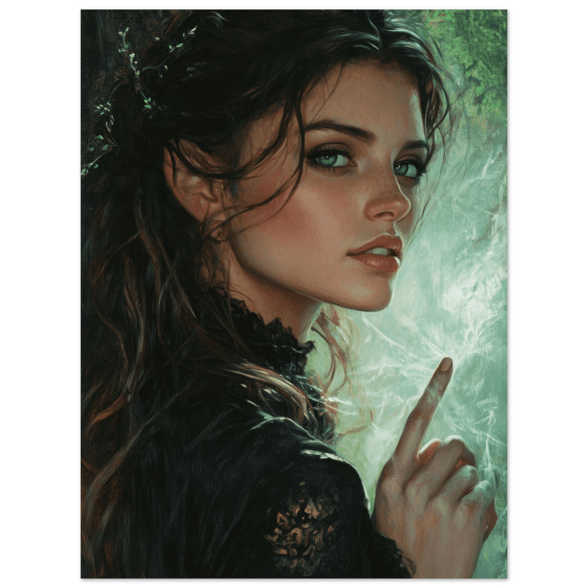 The Fae Sorceress of the Emerald Woods Oil Faint 6 - Shop Ai Art WebShop - Digital Art online Store