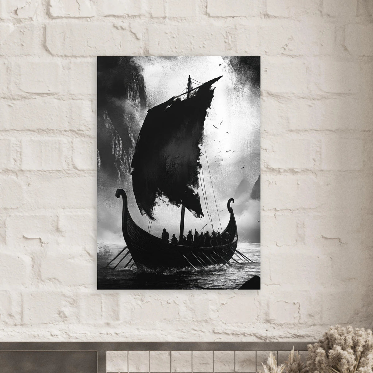 The Ghostly Viking Longship Dark Nordic Ink Met - Shop Ai Art WebShop - Digital Art online Store