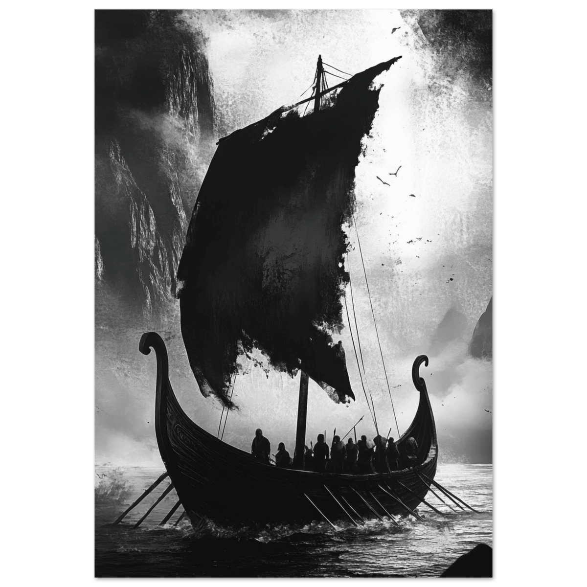 The Ghostly Viking Longship Dark Nordic Ink Met - Shop Ai Art WebShop - Digital Art online Store
