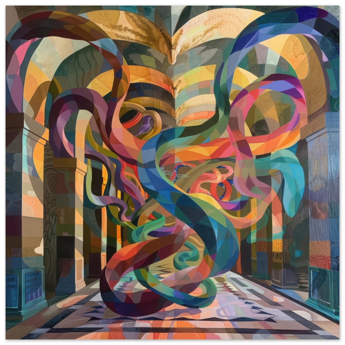 The Hall of Serpentine Whispers abstract art style - Shop Ai Art WebShop - Digital Art online Store