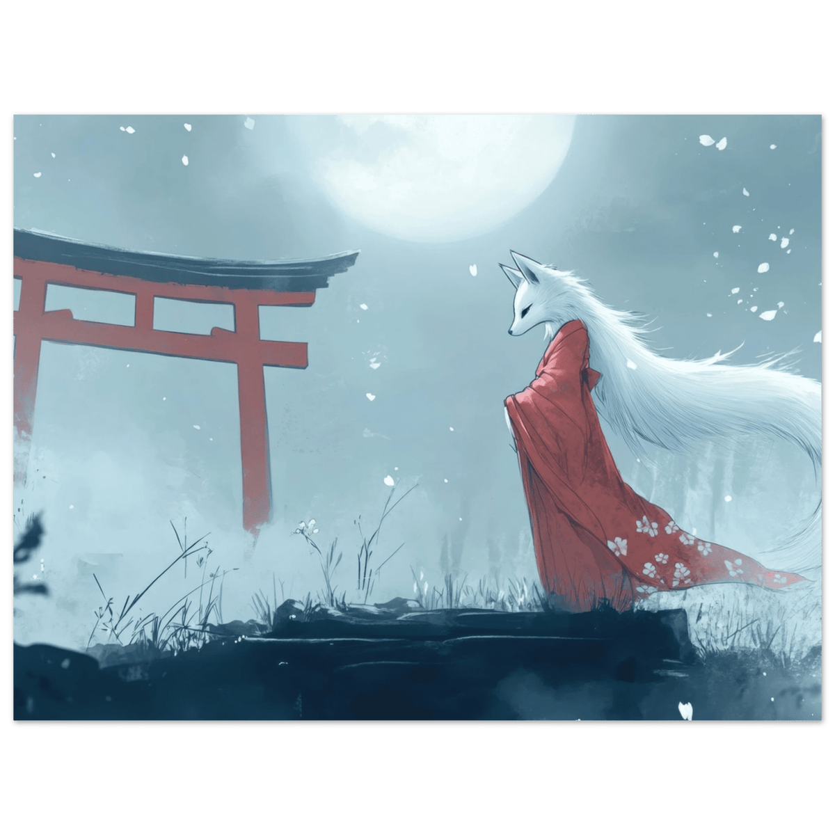 The Moonlit Kitsune Spirit Japanese Ukiyo - e Over - Shop Ai Art WebShop - Digital Art online Store