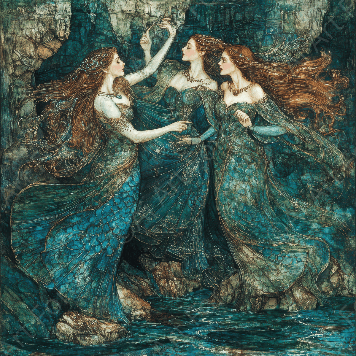 The Sirens Singing on the Rocks - Shop Ai Art WebShop - Digital Art online Store