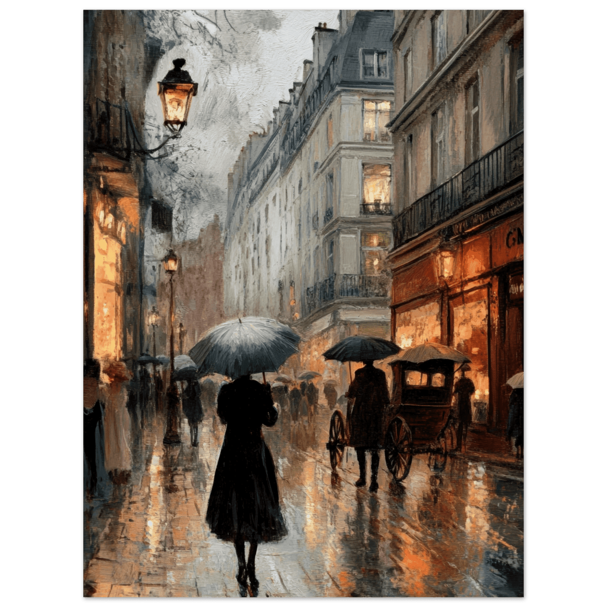 Urban Rain Scene A rainy Parisian street - Shop Ai Art WebShop - Digital Art online Store