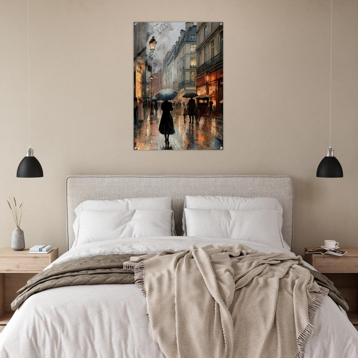 Urban Rain Scene A rainy Parisian street - Shop Ai Art WebShop - Digital Art online Store