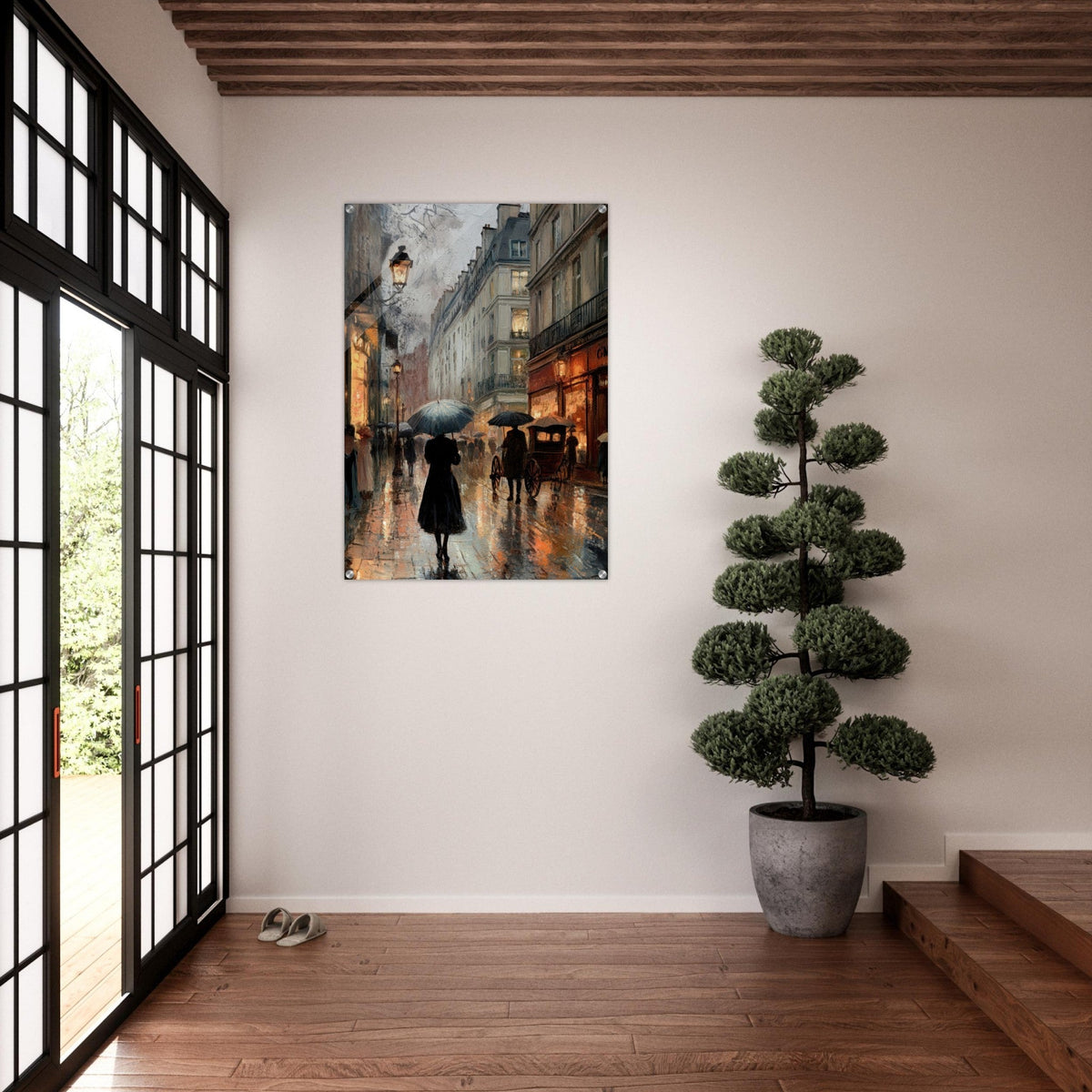 Urban Rain Scene A rainy Parisian street - Shop Ai Art WebShop - Digital Art online Store