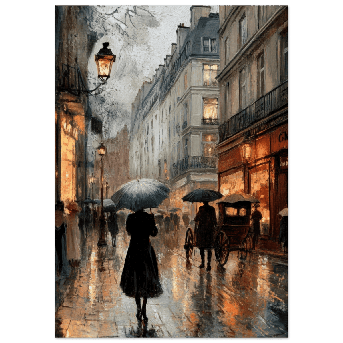 Urban Rain Scene A rainy Parisian street - Shop Ai Art WebShop - Digital Art online Store