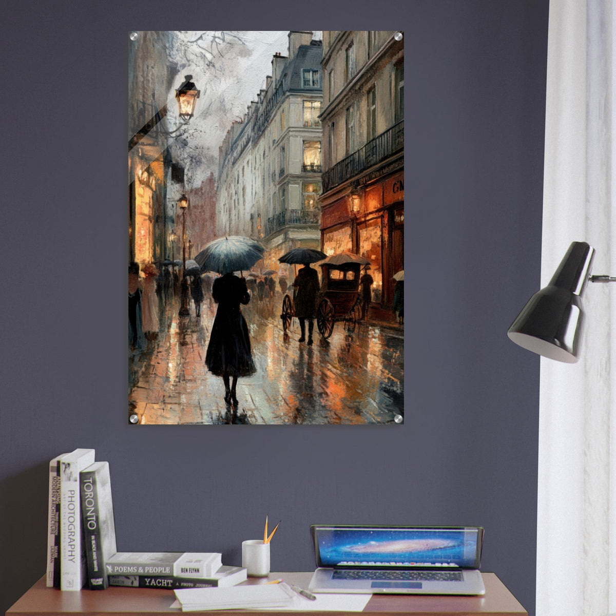 Urban Rain Scene A rainy Parisian street - Shop Ai Art WebShop - Digital Art online Store