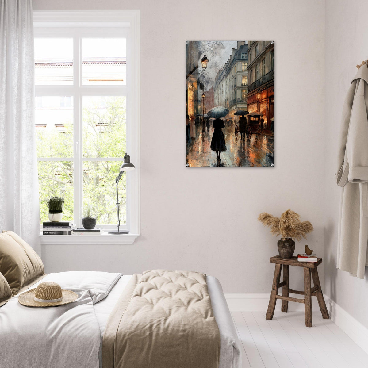 Urban Rain Scene A rainy Parisian street - Shop Ai Art WebShop - Digital Art online Store
