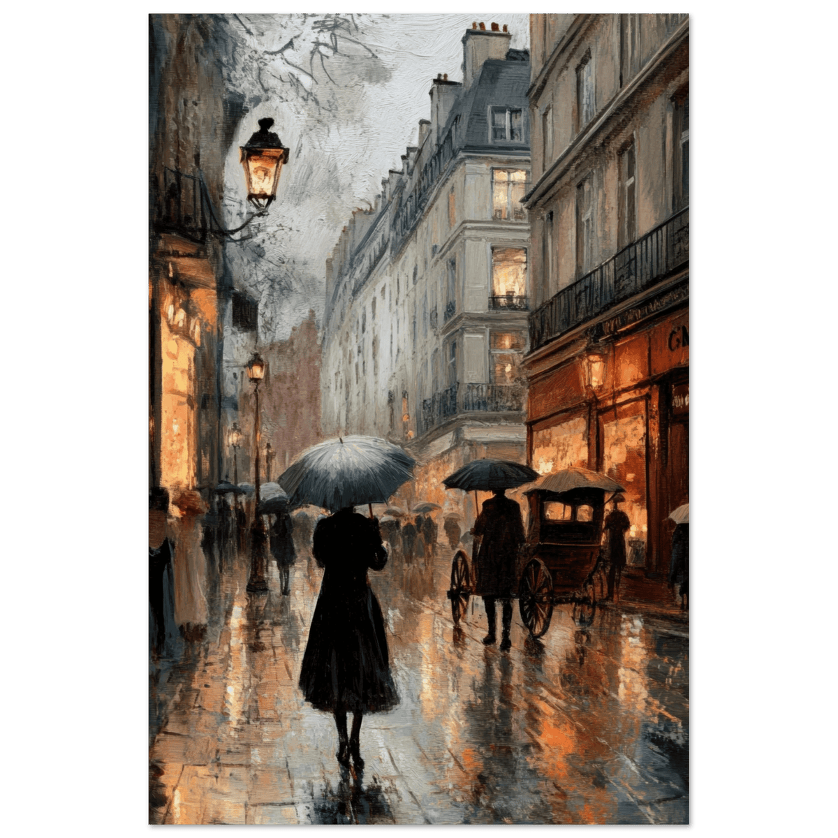 Urban Rain Scene A rainy Parisian street - Shop Ai Art WebShop - Digital Art online Store