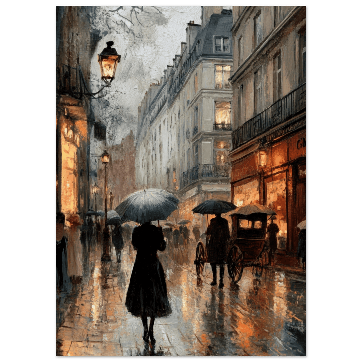 Urban Rain Scene A rainy Parisian street - Shop Ai Art WebShop - Digital Art online Store