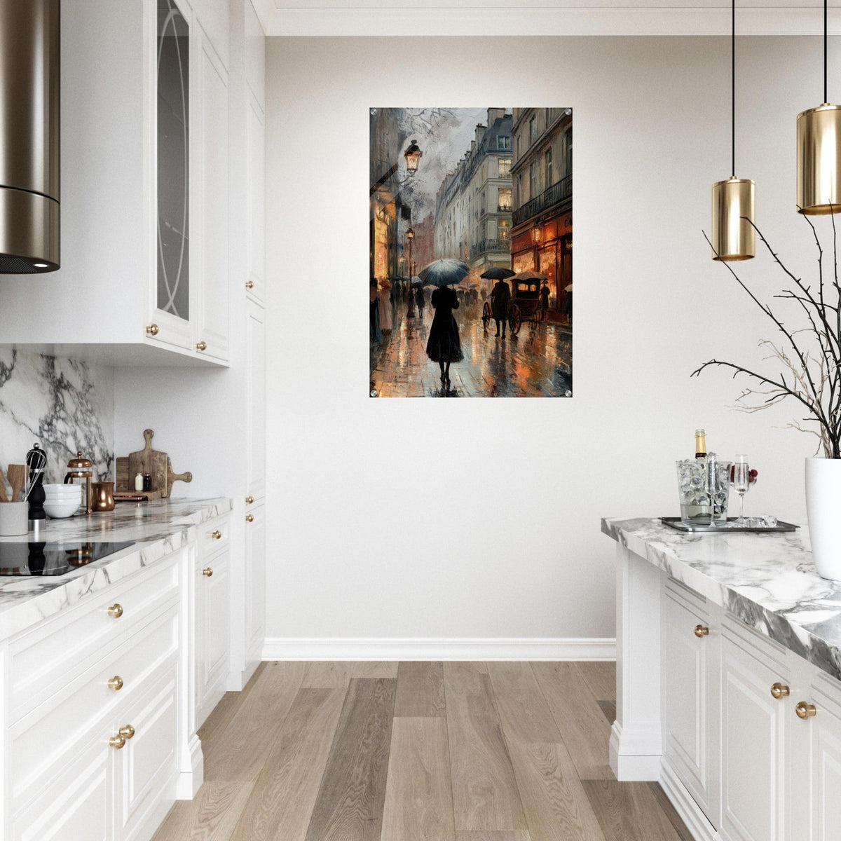 Urban Rain Scene A rainy Parisian street - Shop Ai Art WebShop - Digital Art online Store