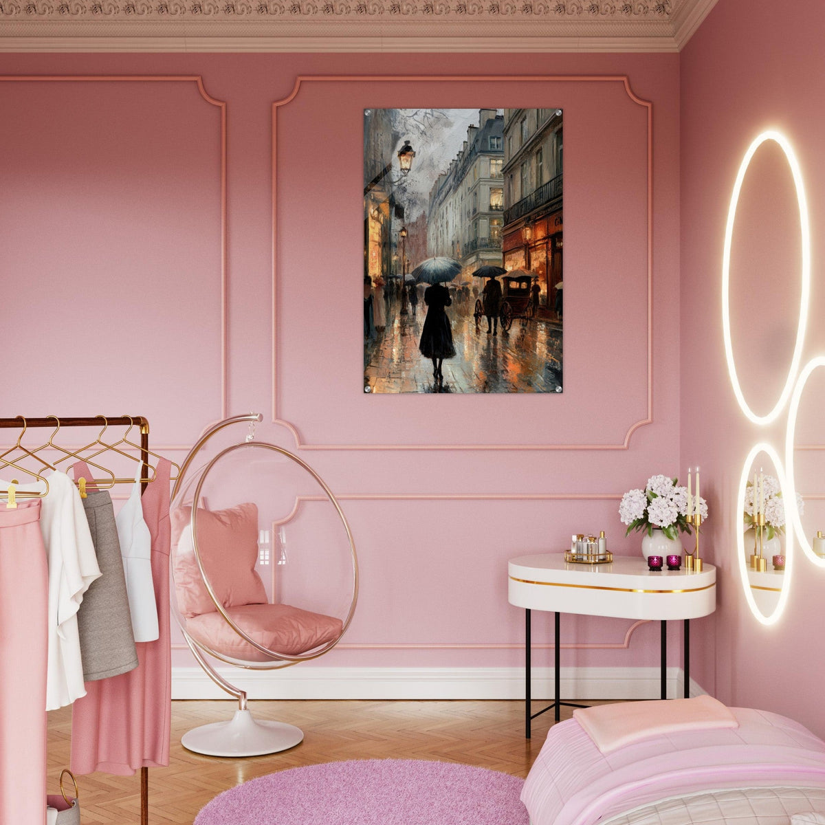 Urban Rain Scene A rainy Parisian street - Shop Ai Art WebShop - Digital Art online Store