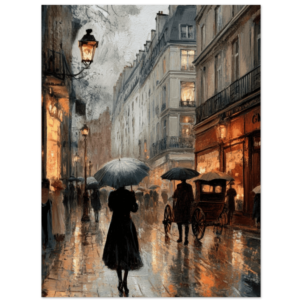 Urban Rain Scene A rainy Parisian street - Shop Ai Art WebShop - Digital Art online Store
