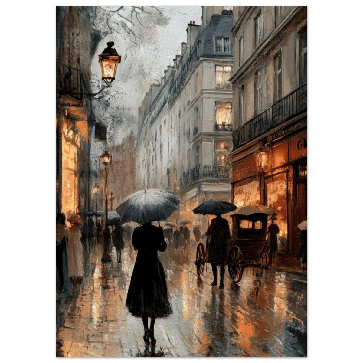 Urban Rain Scene A rainy Parisian street - Shop Ai Art WebShop - Digital Art online Store