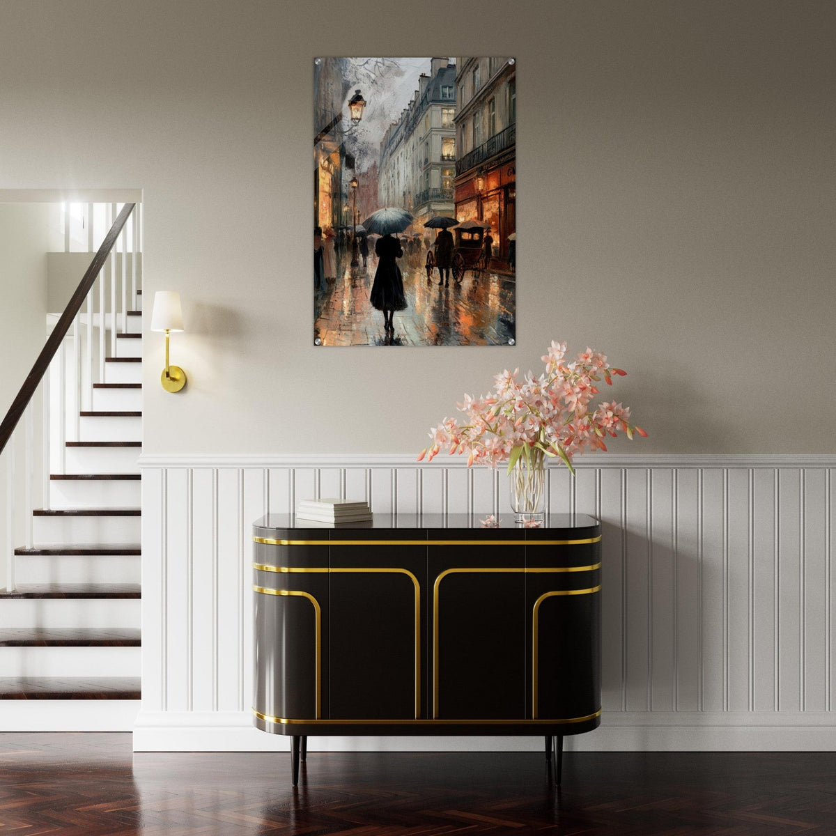 Urban Rain Scene A rainy Parisian street - Shop Ai Art WebShop - Digital Art online Store