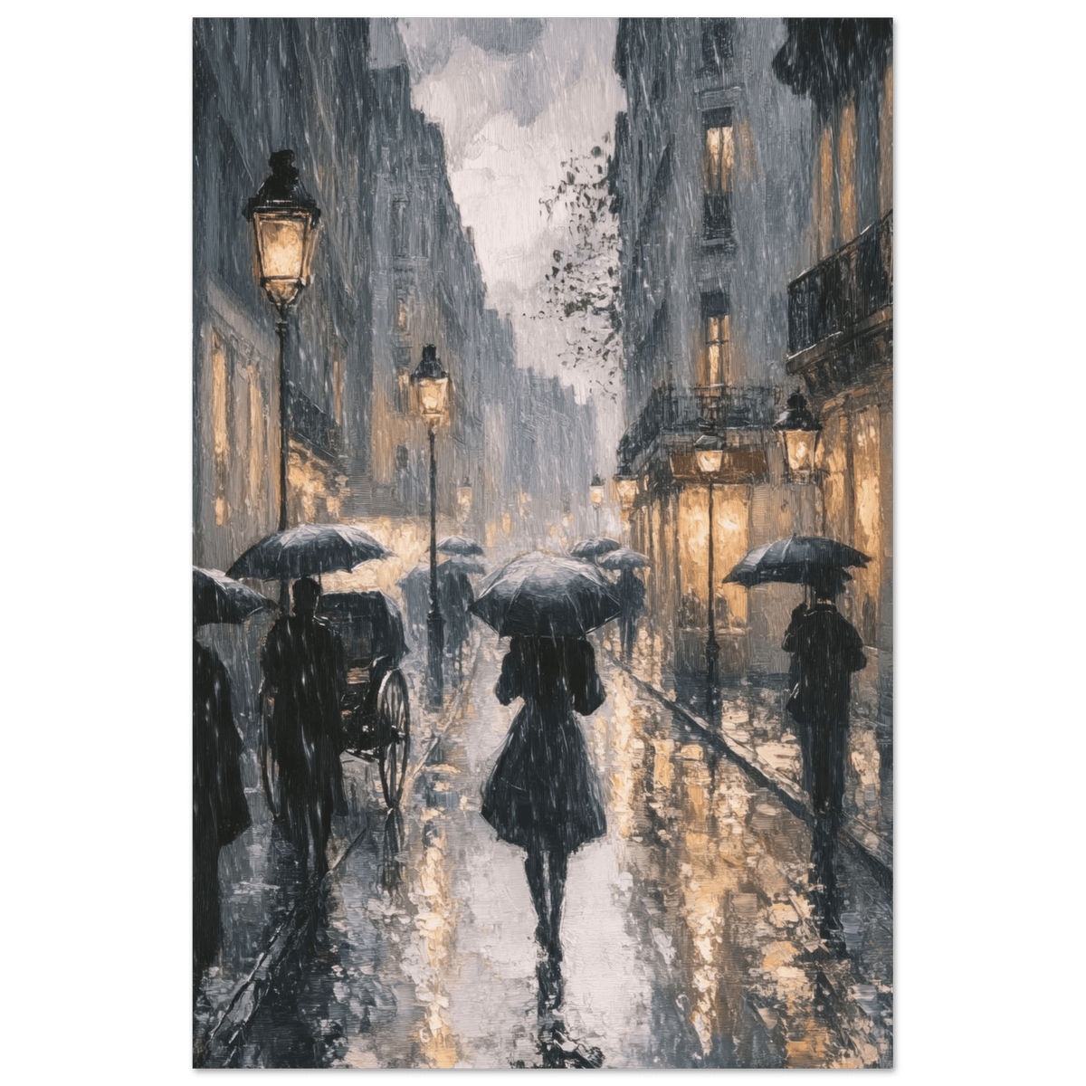 Urban Rain Scene A rainy Parisian street in the 3 - Shop Ai Art WebShop - Digital Art online Store