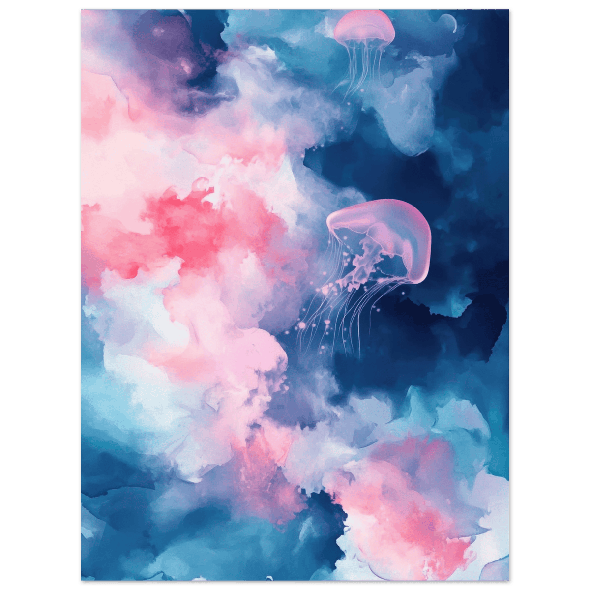Watercolor Jellyfish Drift Graceful jellyfish - Shop Ai Art WebShop - Digital Art online Store
