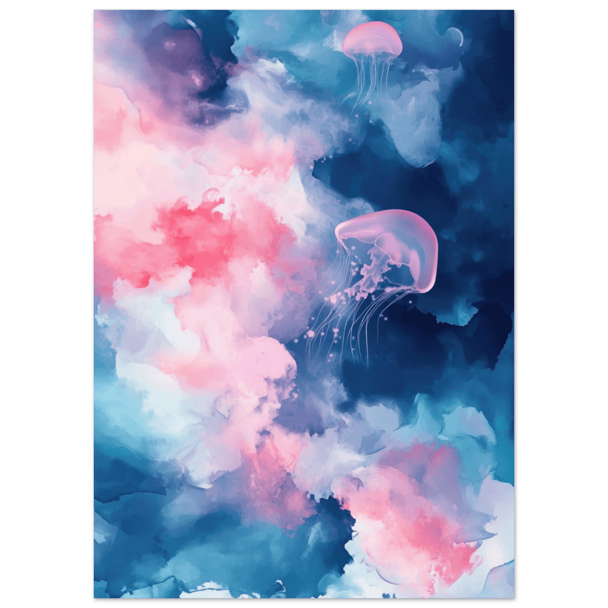 Watercolor Jellyfish Drift Graceful jellyfish - Shop Ai Art WebShop - Digital Art online Store