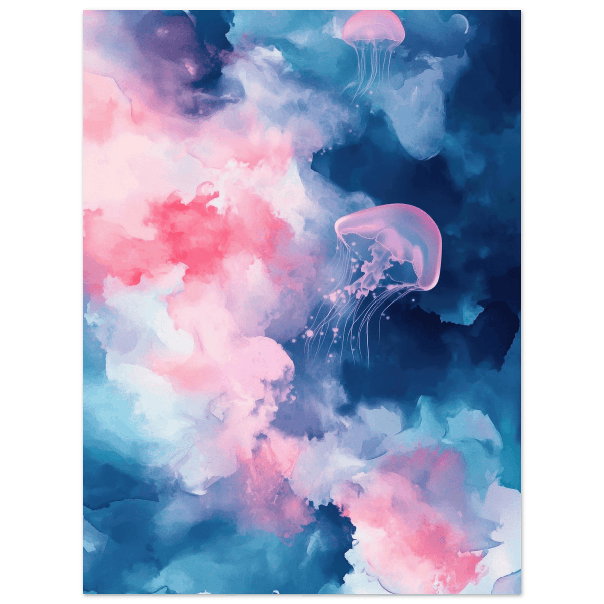 Watercolor Jellyfish Drift Graceful jellyfish - Shop Ai Art WebShop - Digital Art online Store