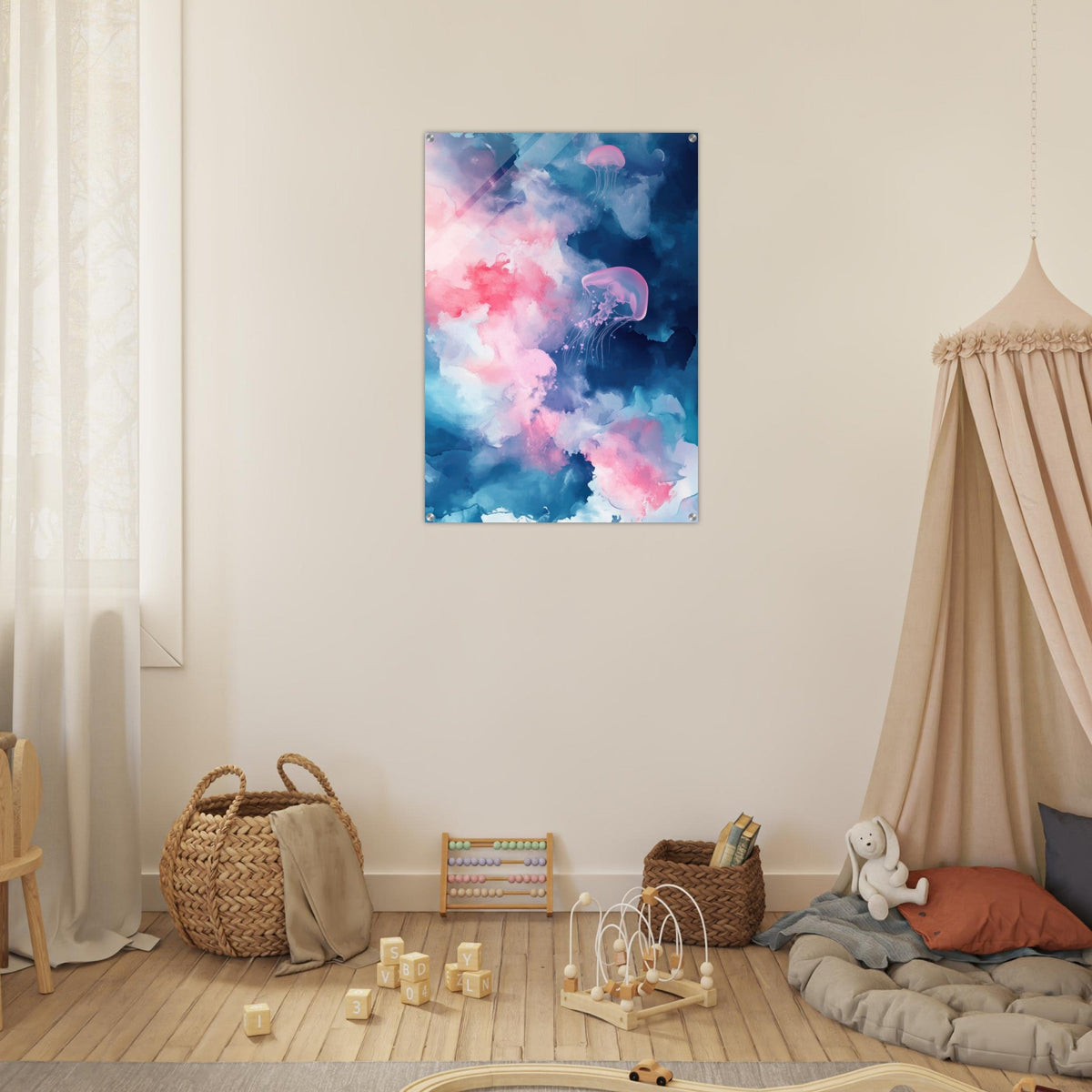 Watercolor Jellyfish Drift Graceful jellyfish - Shop Ai Art WebShop - Digital Art online Store