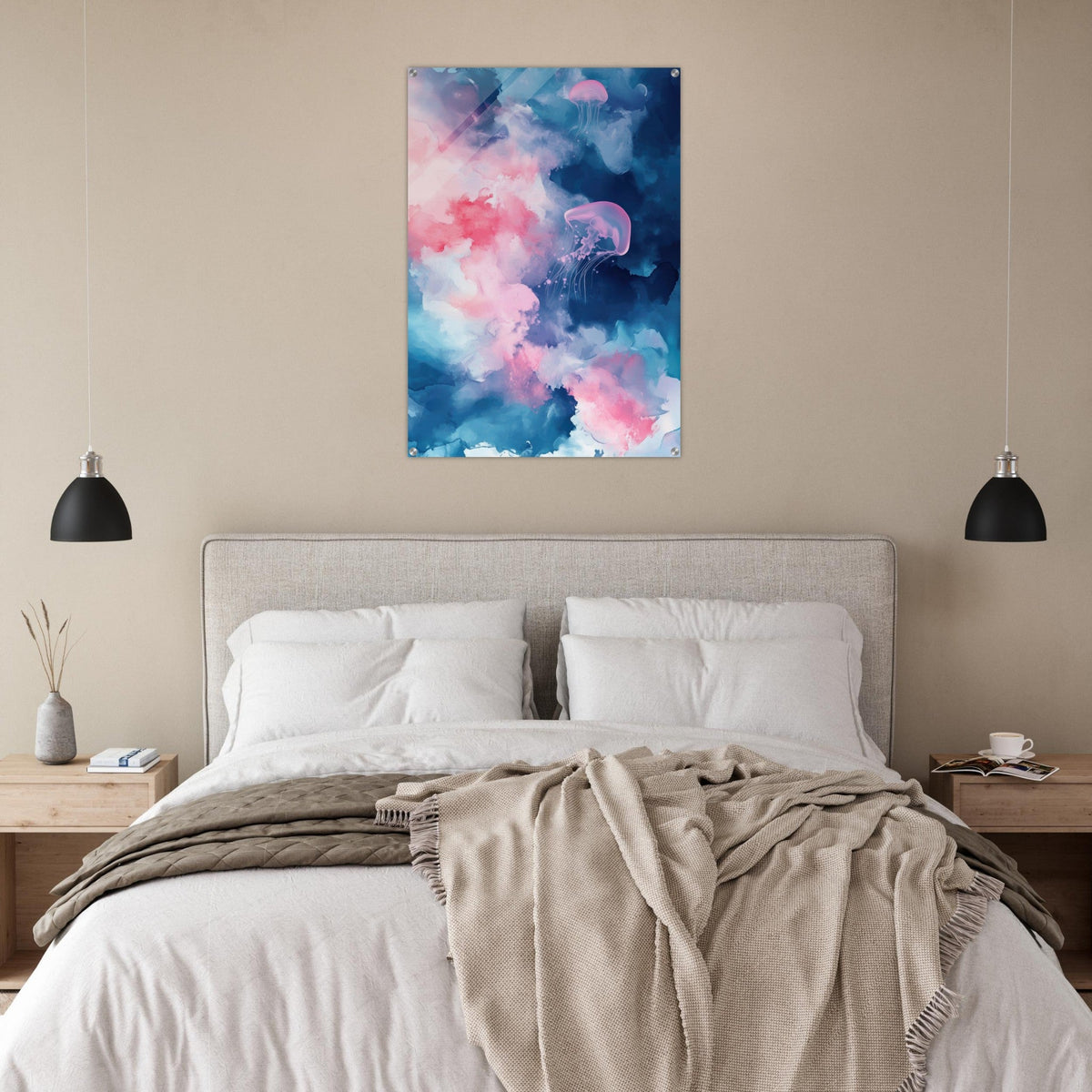 Watercolor Jellyfish Drift Graceful jellyfish - Shop Ai Art WebShop - Digital Art online Store
