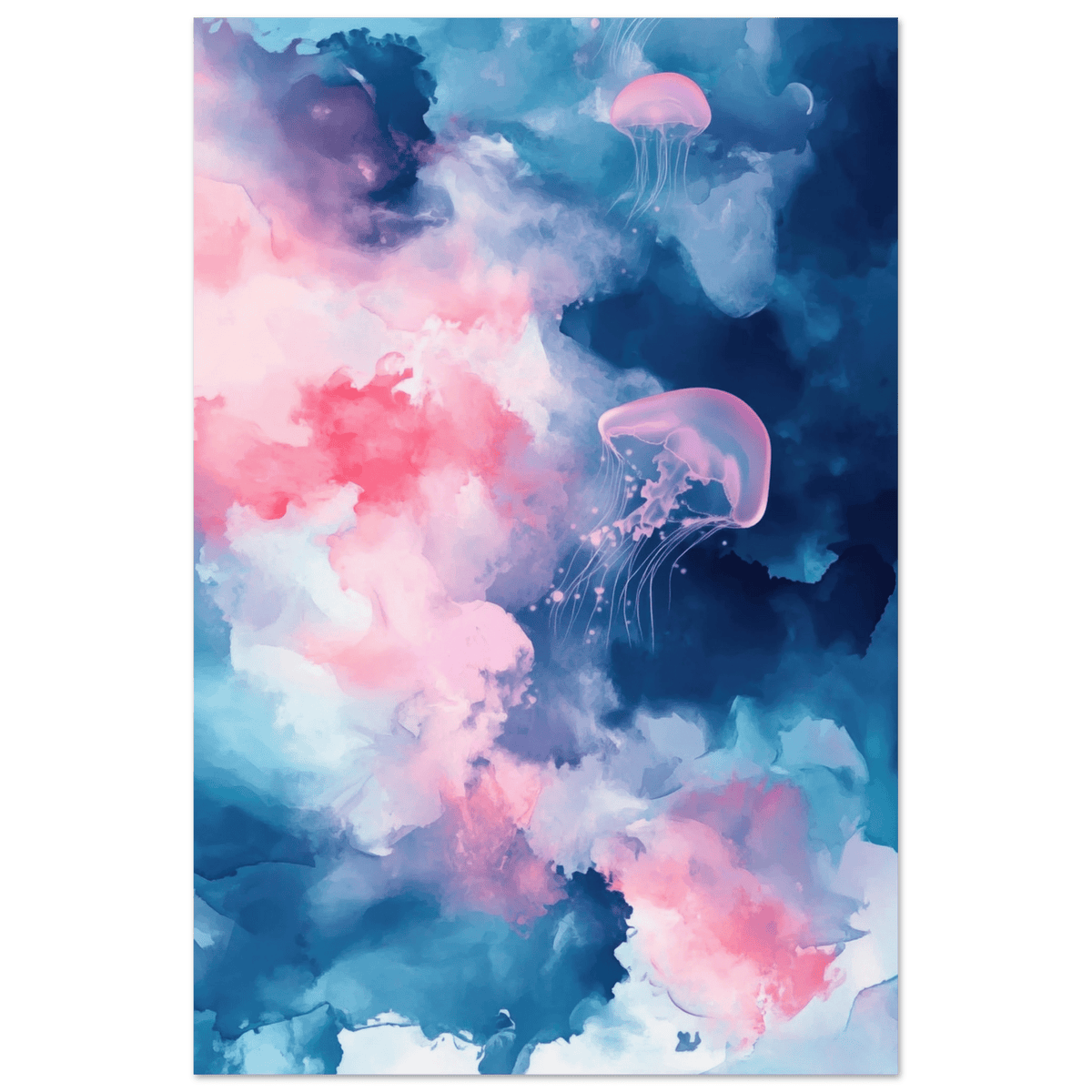 Watercolor Jellyfish Drift Graceful jellyfish - Shop Ai Art WebShop - Digital Art online Store