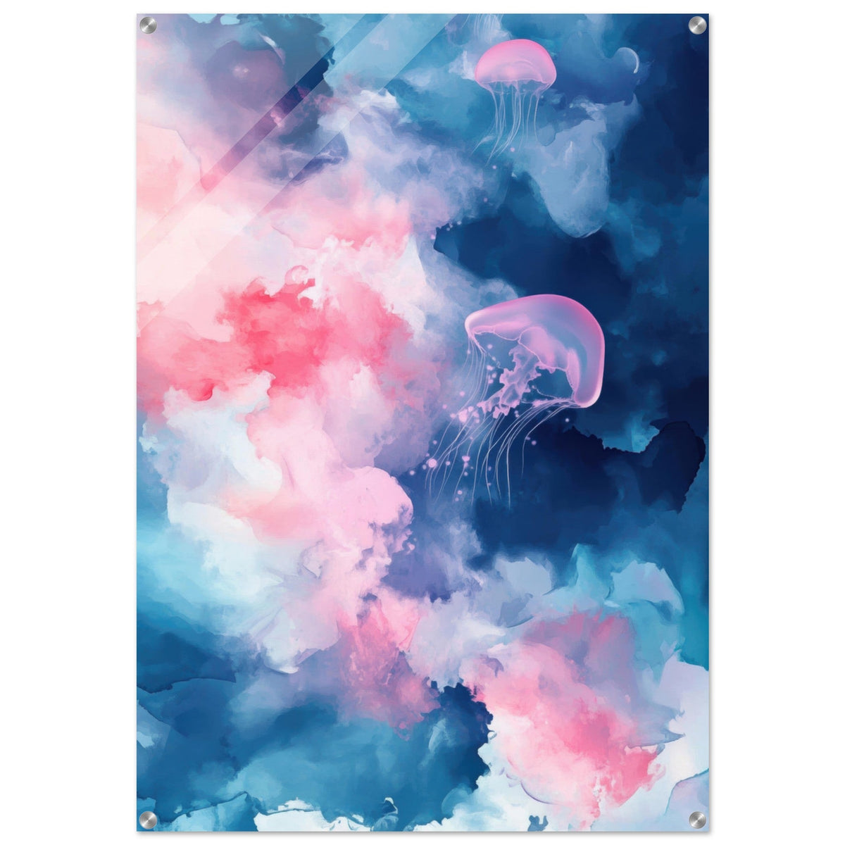 Watercolor Jellyfish Drift Graceful jellyfish - Shop Ai Art WebShop - Digital Art online Store