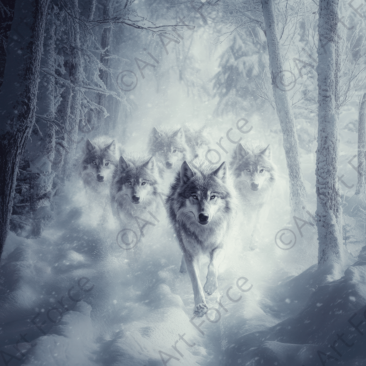 Wolf Pack in the Snowy Wilderness - Shop Ai Art WebShop - Digital Art online Store