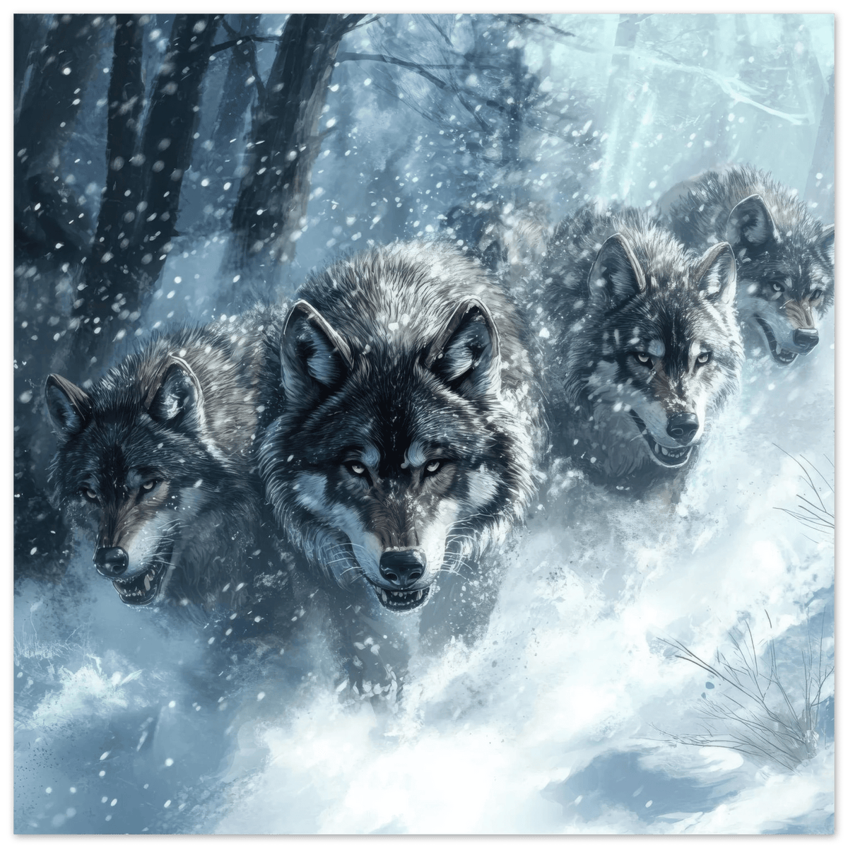 Wolf Pack in the Snowy Wilderness - Shop Ai Art WebShop - Digital Art online Store