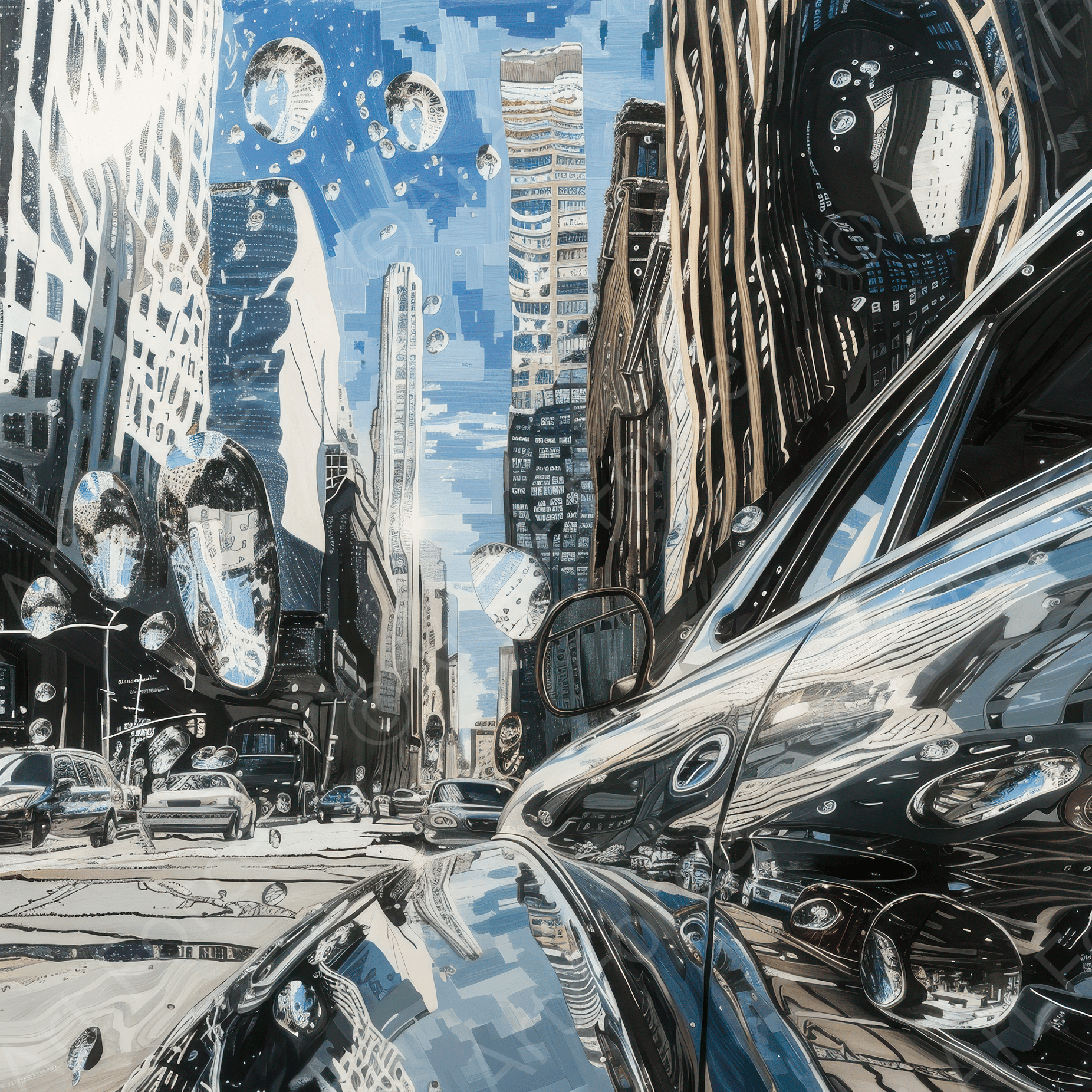 Digital Ai Artwork, of A Chrome World 1, ideal for art enthusiasts and collectors.