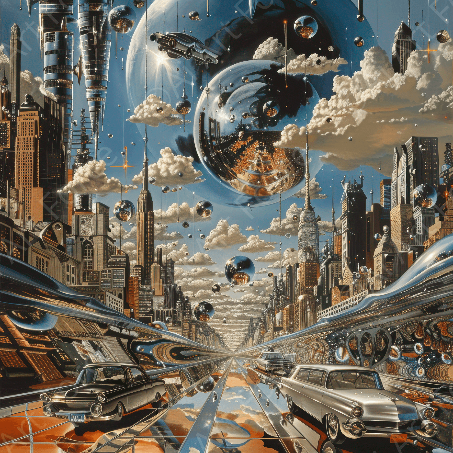 Digital Ai Artwork, of A Chrome World 3, ideal for art enthusiasts and collectors.