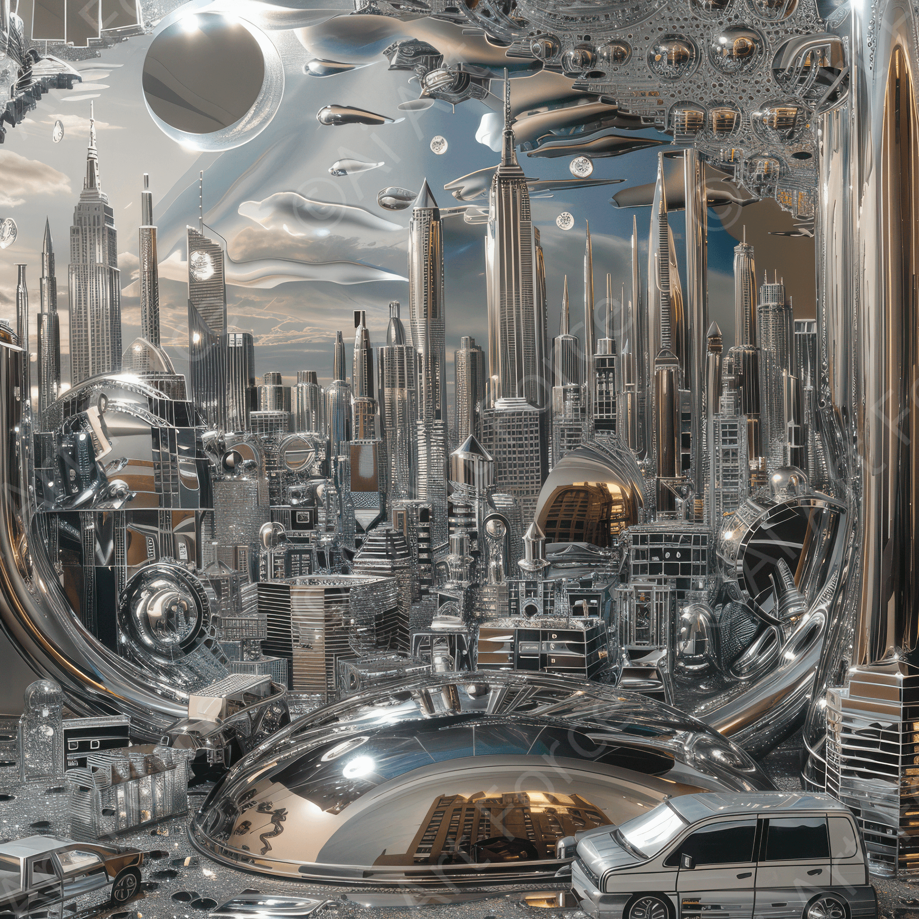 Digital Ai Artwork, of A Chrome World 4, ideal for art enthusiasts and collectors.