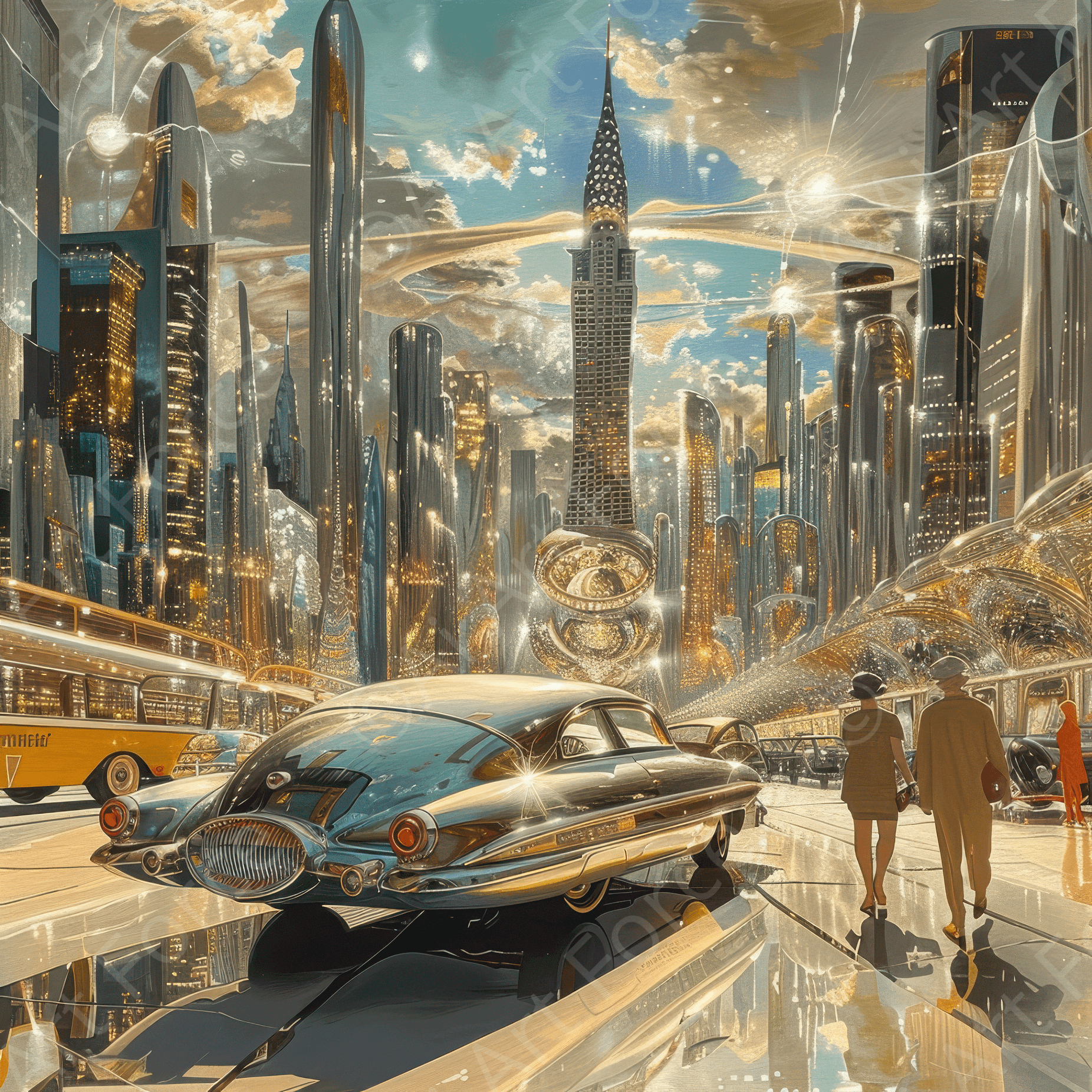 Digital Ai Artwork, of A Chrome World 5, ideal for art enthusiasts and collectors.