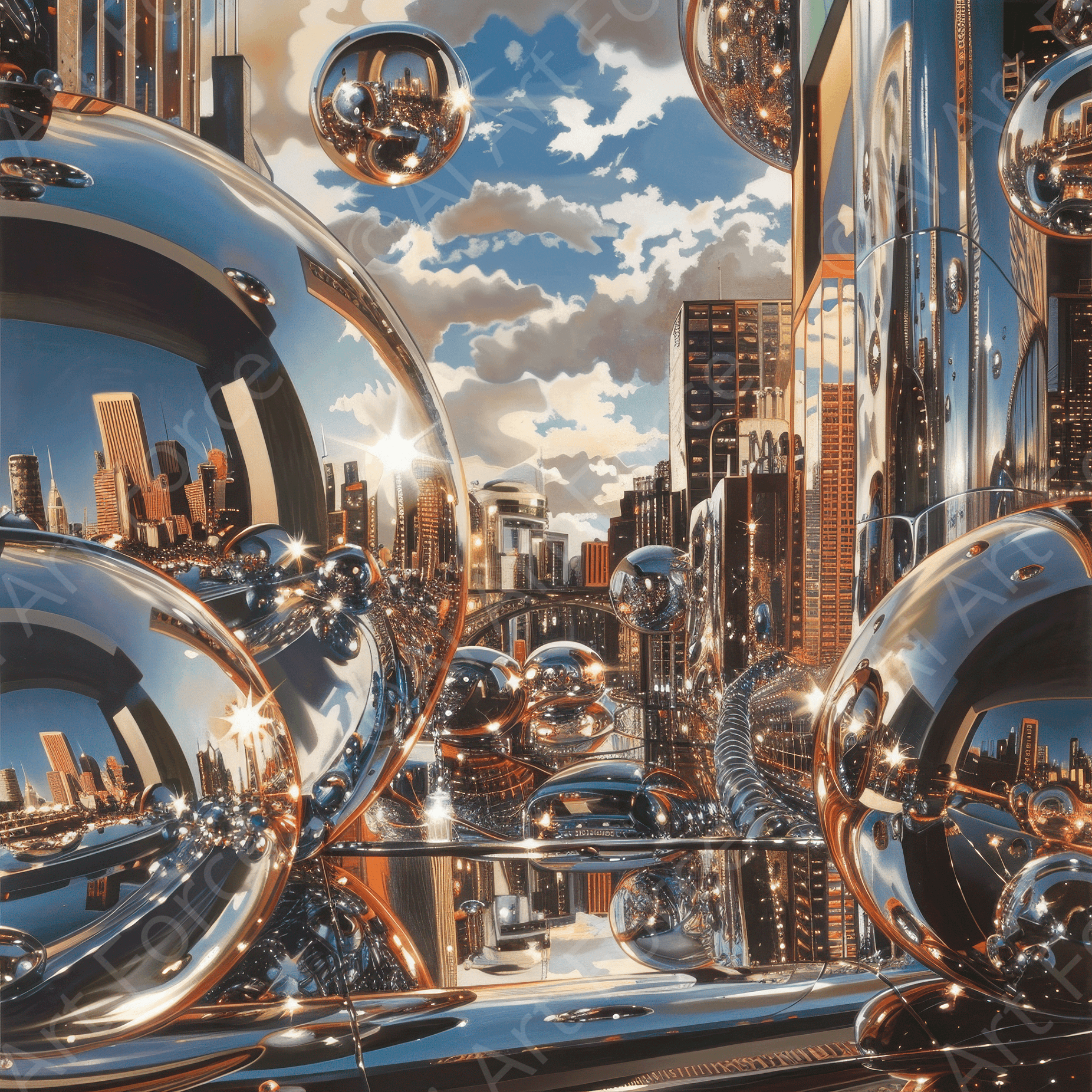 Digital Ai Artwork, of A Chrome World 6, ideal for art enthusiasts and collectors.