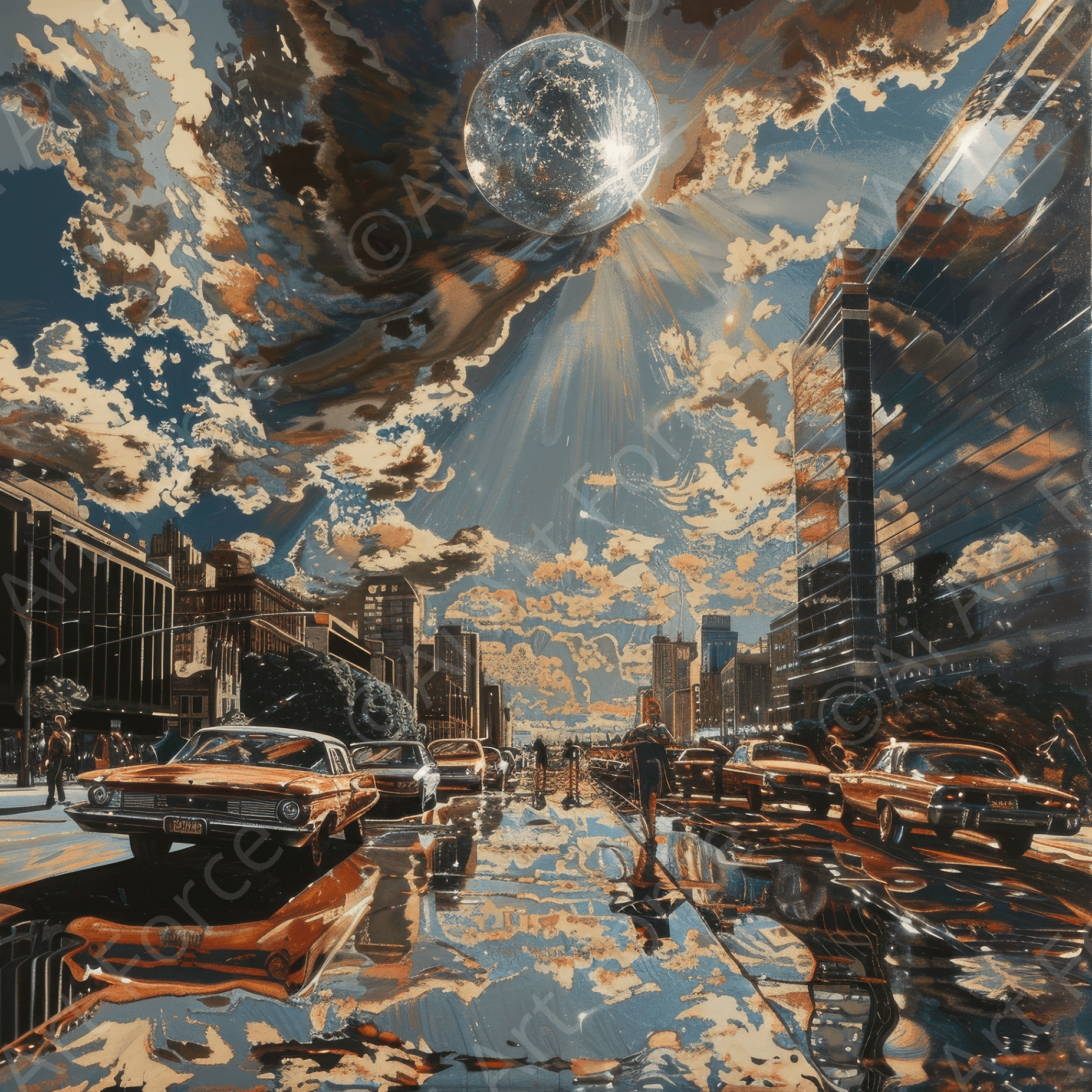 Digital Ai Artwork, of A Chrome World 7, ideal for art enthusiasts and collectors.
