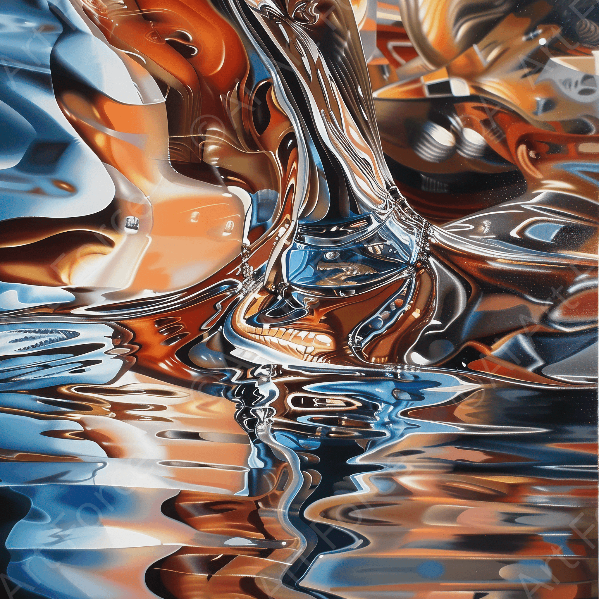 Digital Ai Artwork, of Abstract Liquid Copper, ideal for art enthusiasts and collectors.