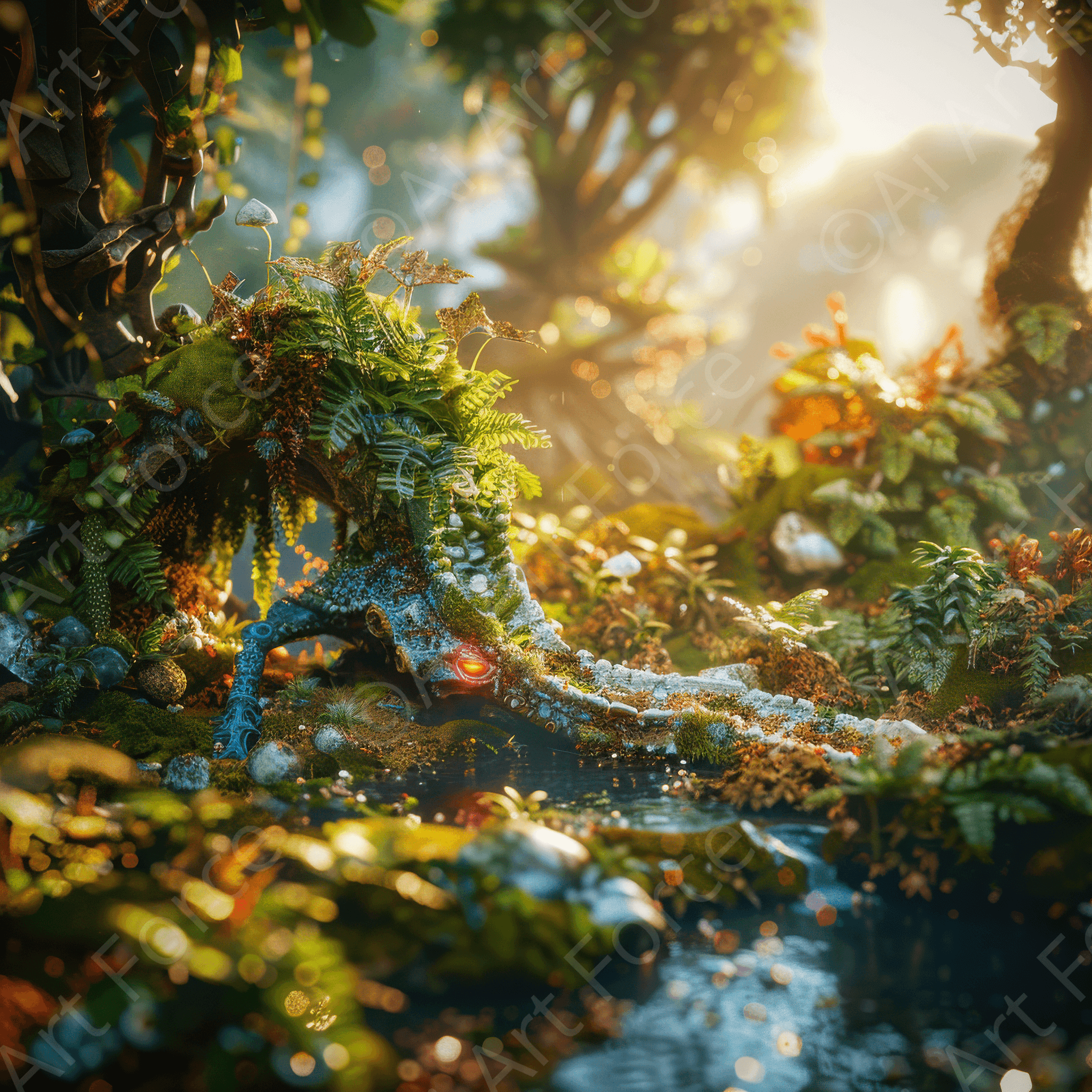 Digital Ai Artwork, of Amazing fantasy world with fantasy creatures 55m 2, ideal for art enthusiasts and collectors.