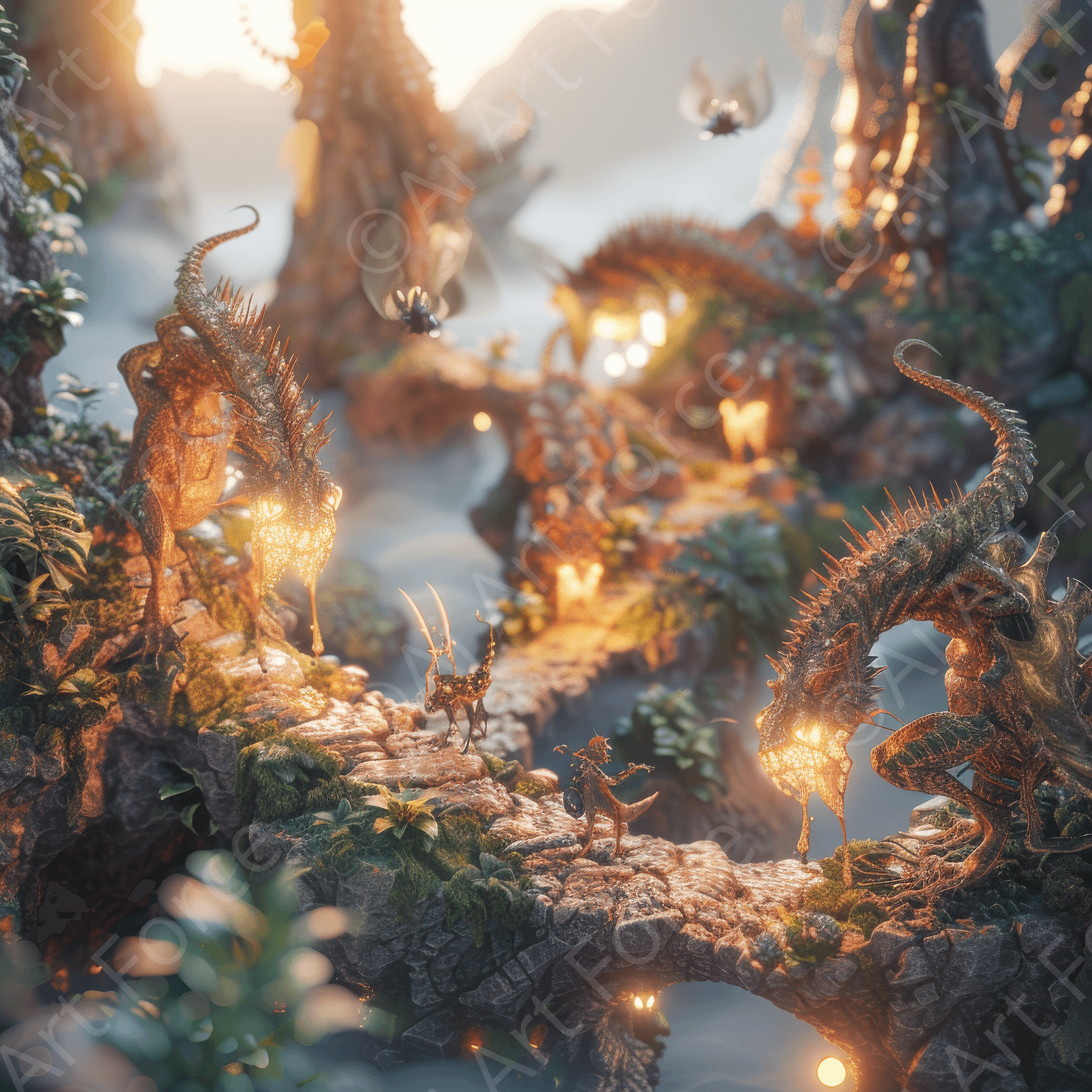 Digital Ai Artwork, of Amazing fantasy world with fantasy creatures 55m 7, ideal for art enthusiasts and collectors.