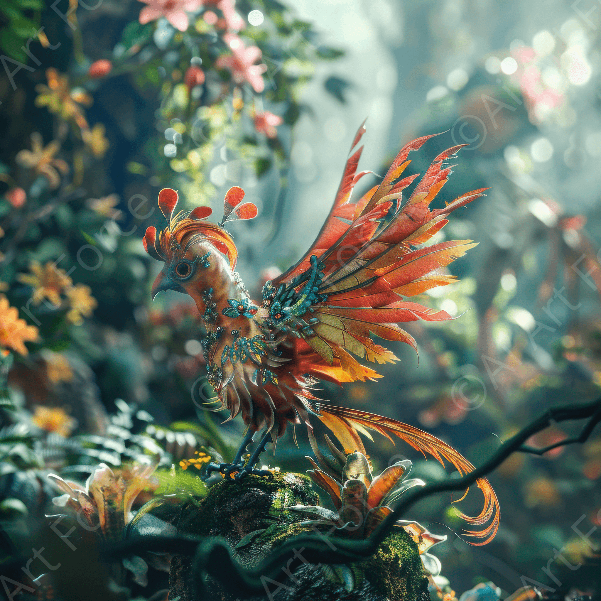 Digital Ai Artwork, of Amazing fantasy world with fantasy creatures 55m birds 2, ideal for art enthusiasts and collectors.