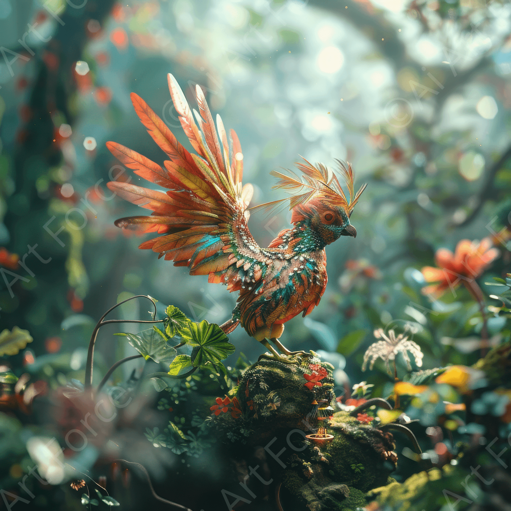 Digital Ai Artwork, of Amazing fantasy world with fantasy creatures 55m birds 4, ideal for art enthusiasts and collectors.