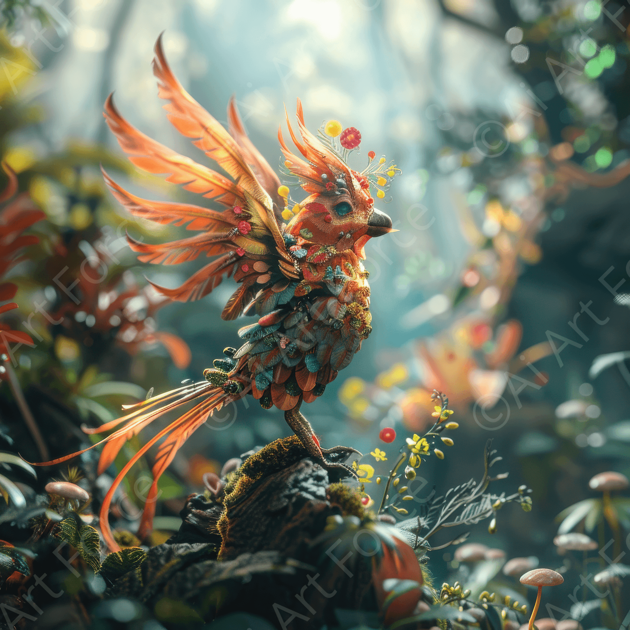 Digital Ai Artwork, of Amazing fantasy world with fantasy creatures 55m birds 9, ideal for art enthusiasts and collectors.