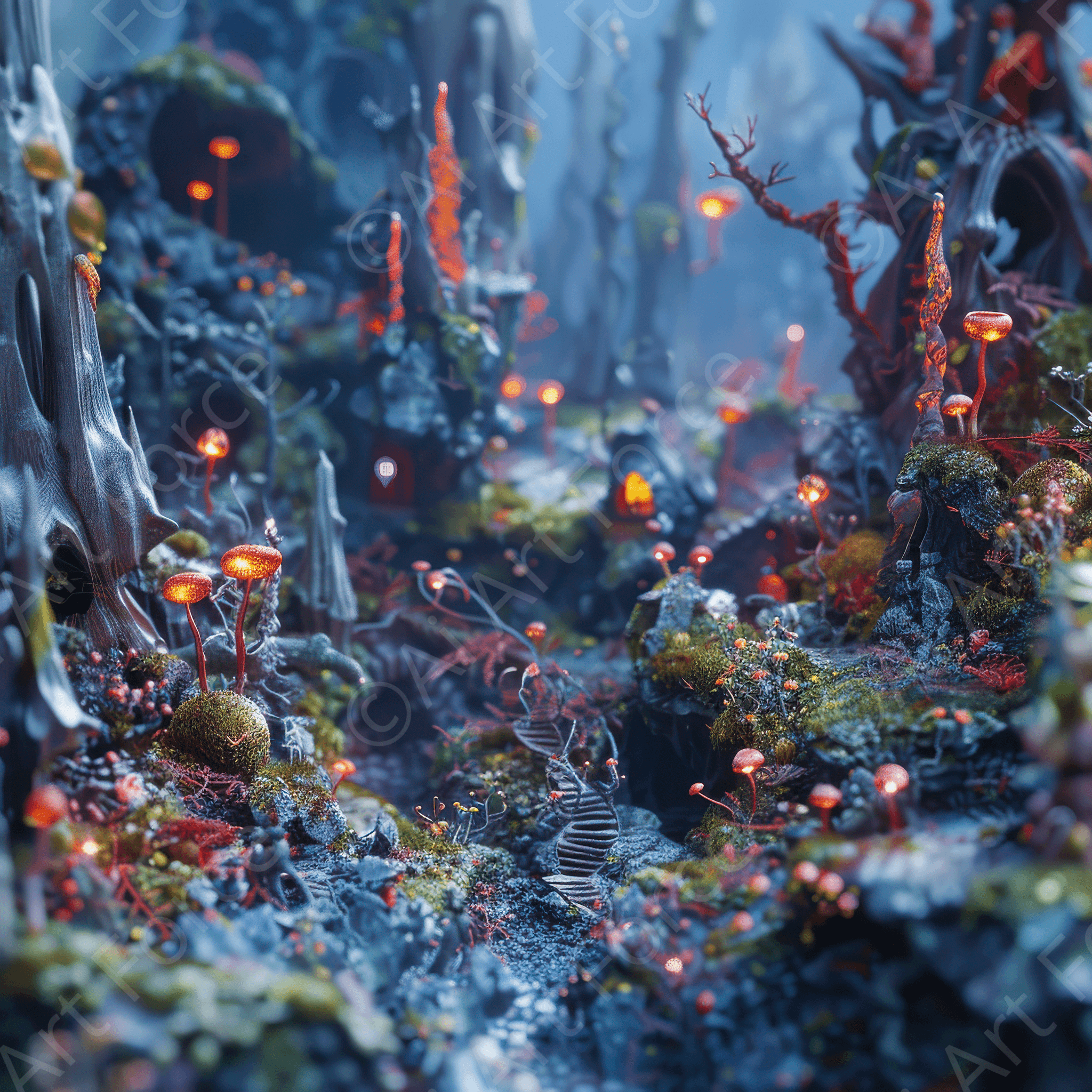 Digital Ai Artwork, of Amazing fantasy world with fantasy creatures 88mm 1, ideal for art enthusiasts and collectors.