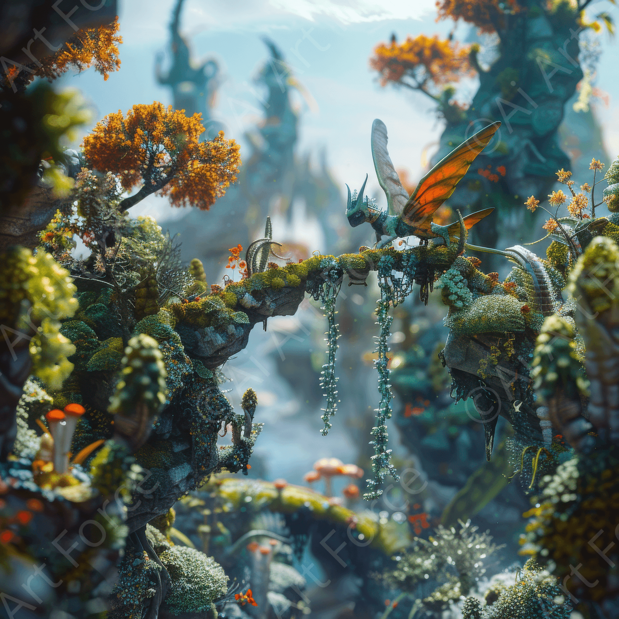 Digital Ai Artwork, of Amazing fantasy world with fantasy creatures 88mm dragon 1, ideal for art enthusiasts and collectors.