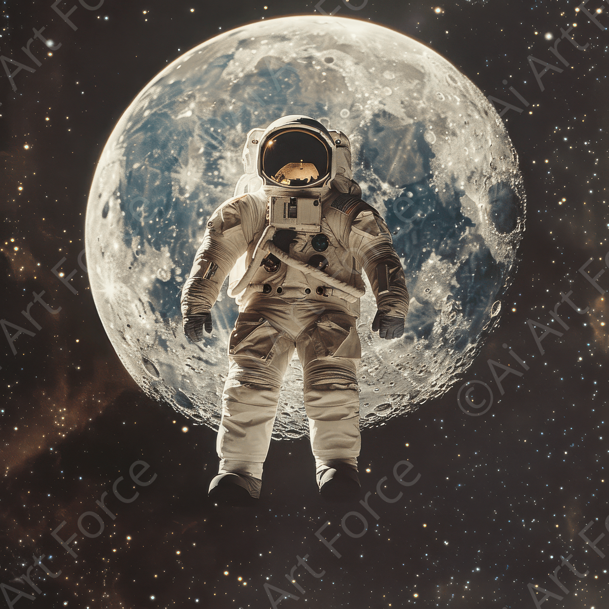 Digital Ai Artwork, of Astronaut lost in Space, Moon Gravity, ideal for art enthusiasts and collectors.