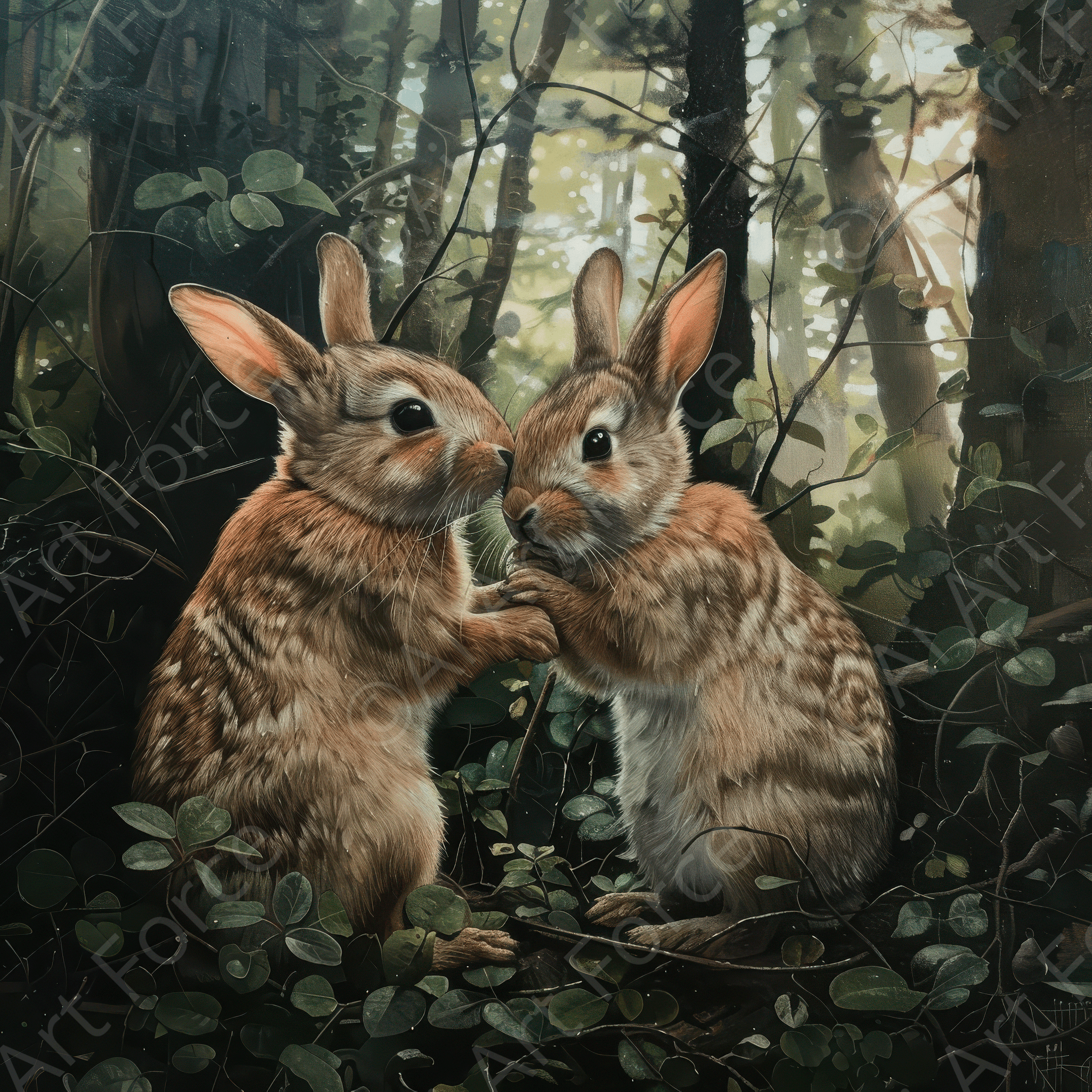 Digital Ai Artwork, of Beautiful Loving Rabbits, ideal for art enthusiasts and collectors.