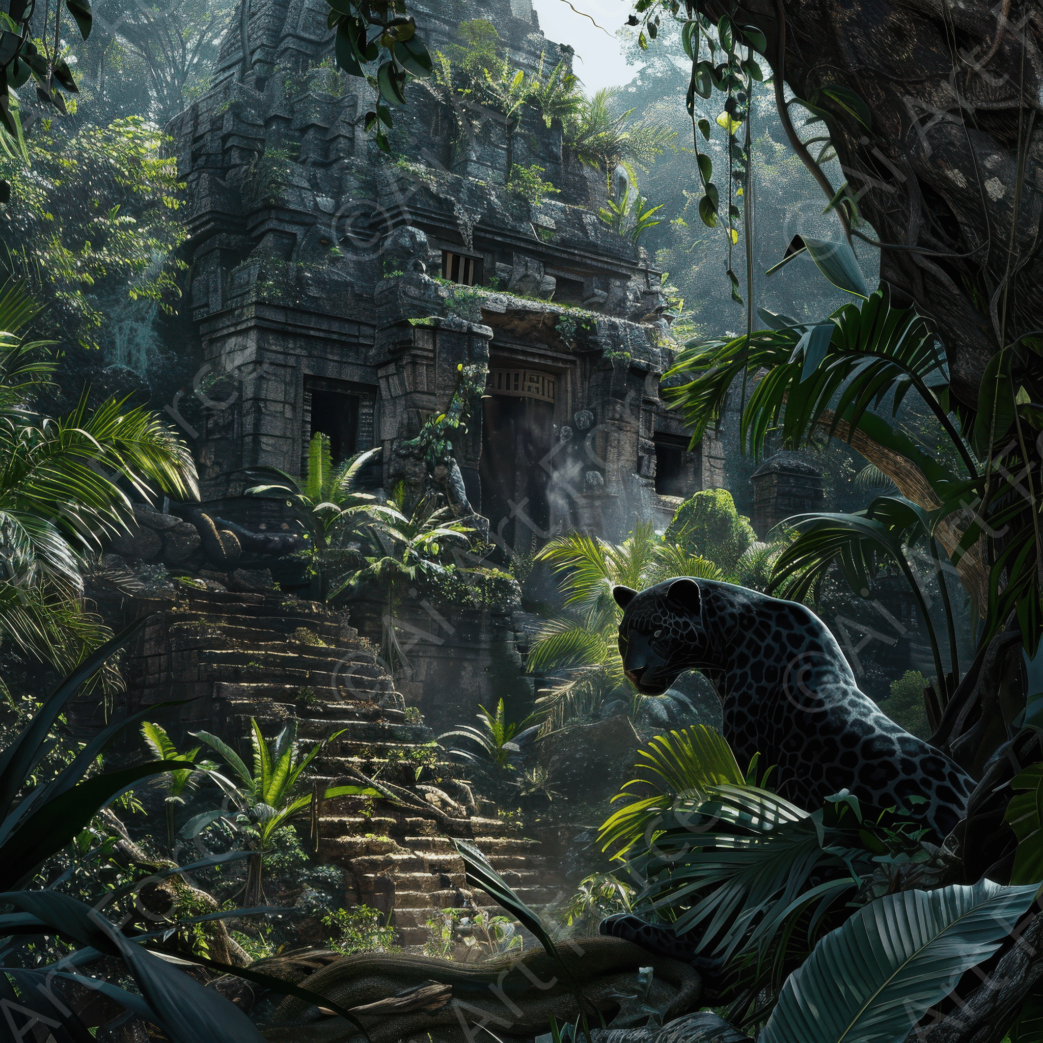 Digital Ai Artwork, of Black Panther in the Jungle, ideal for art enthusiasts and collectors.