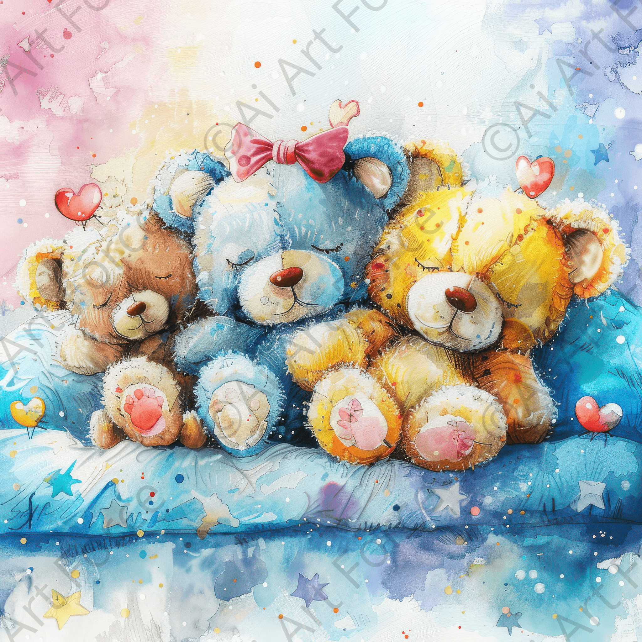 Digital Ai Artwork, of Children Kids Room Art Cozy Cuddle Bears 1, ideal for art enthusiasts and collectors.