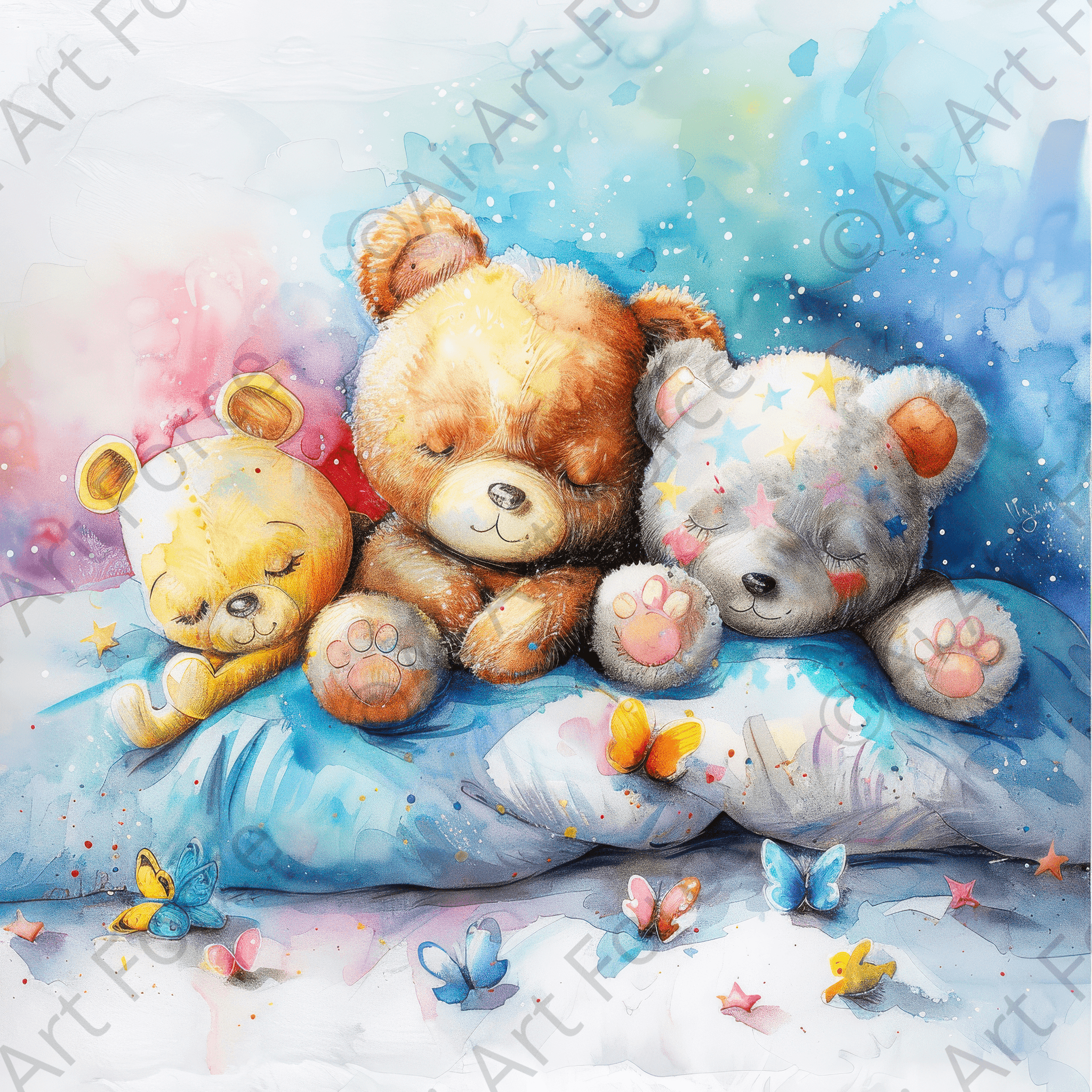 Digital Ai Artwork, of Children Kids Room Art Cozy Cuddle Bears 2, ideal for art enthusiasts and collectors.