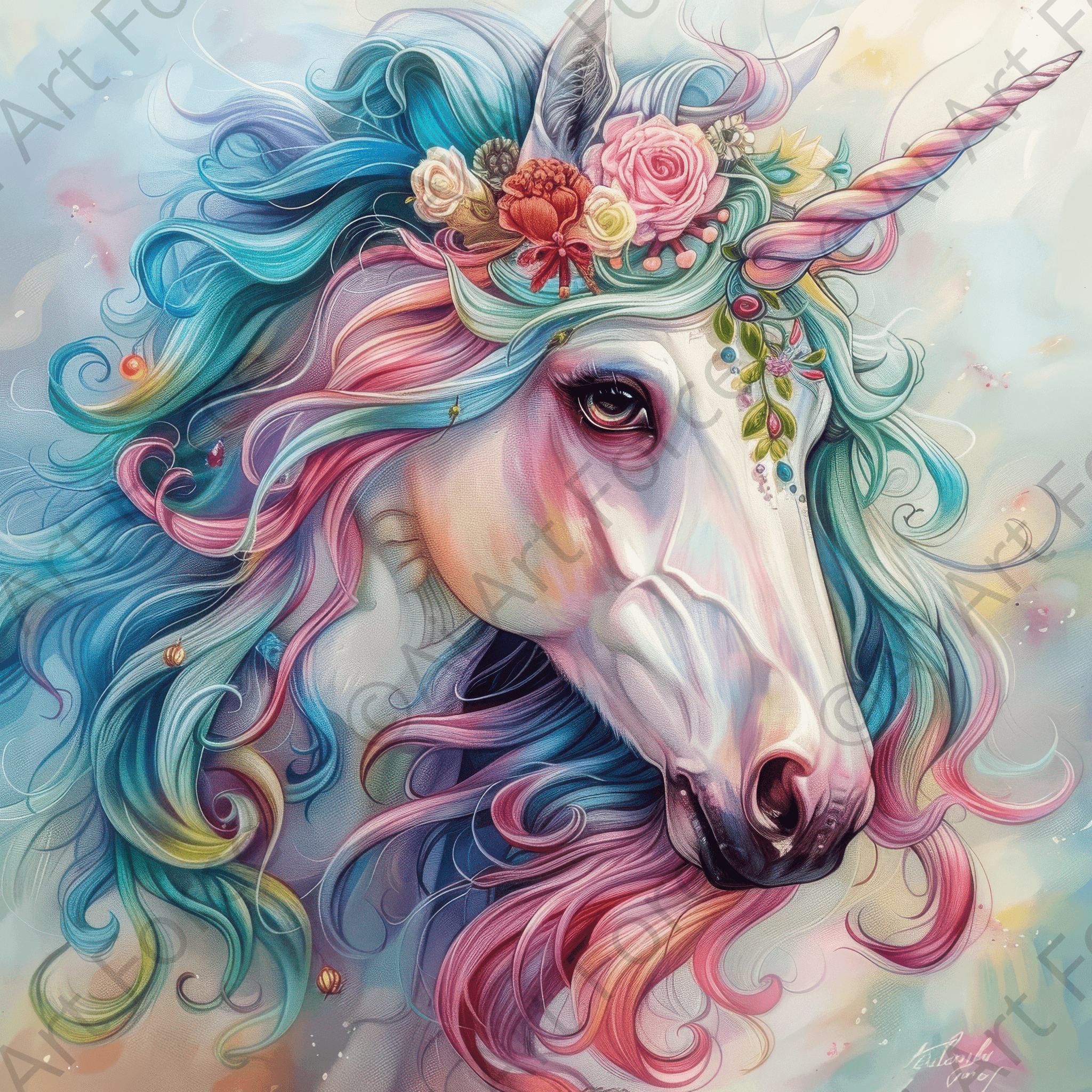 Children Kids Room Art Unicorn Fantasy 1 - Digital Ai Art Webshop, image size:2048x2048